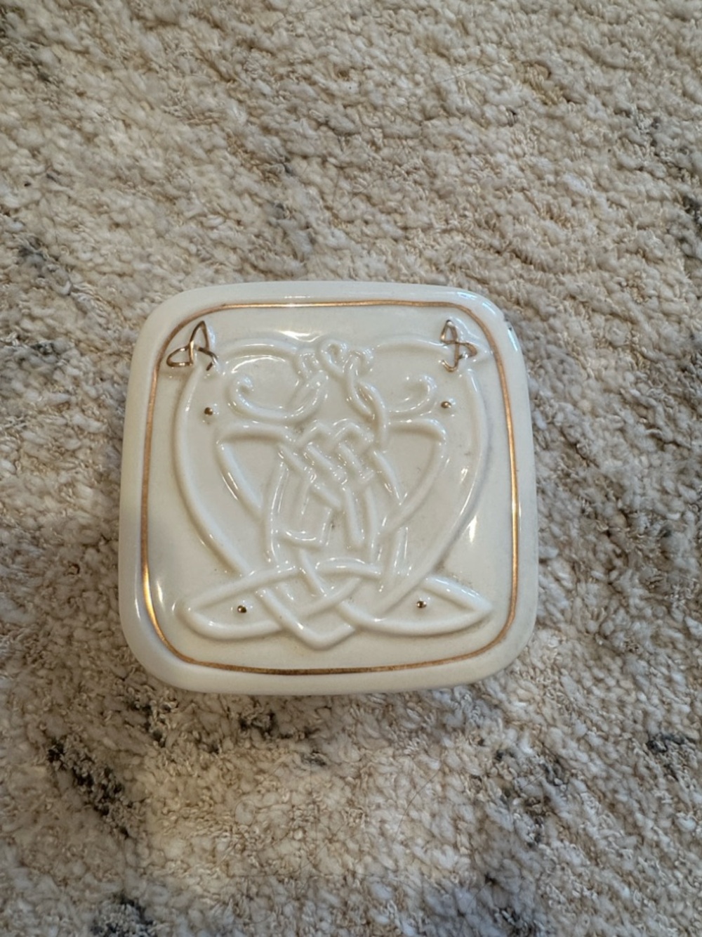 Belleek Ivory Ceramic Trinket Box with Gold Celtic Motif